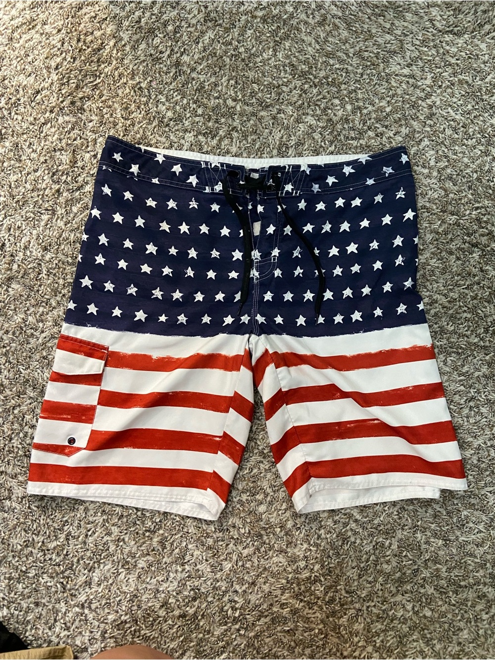 Men's Star & Stripe Swim Board Shorts - Navy, Red & White